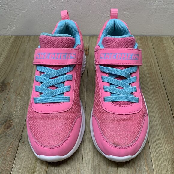 SKECHERS® Girls Size 4.0 Bounder Cool Cruise Sneaker Pink Blue Elastic Laces - Picture 3 of 9